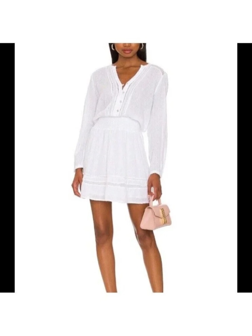 Rails Jasmine Boho Coastal White Lace Detail Mini Dress Linen Blend Size Small
